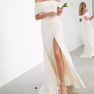 Beatrice bardot drape wrap wedding dress